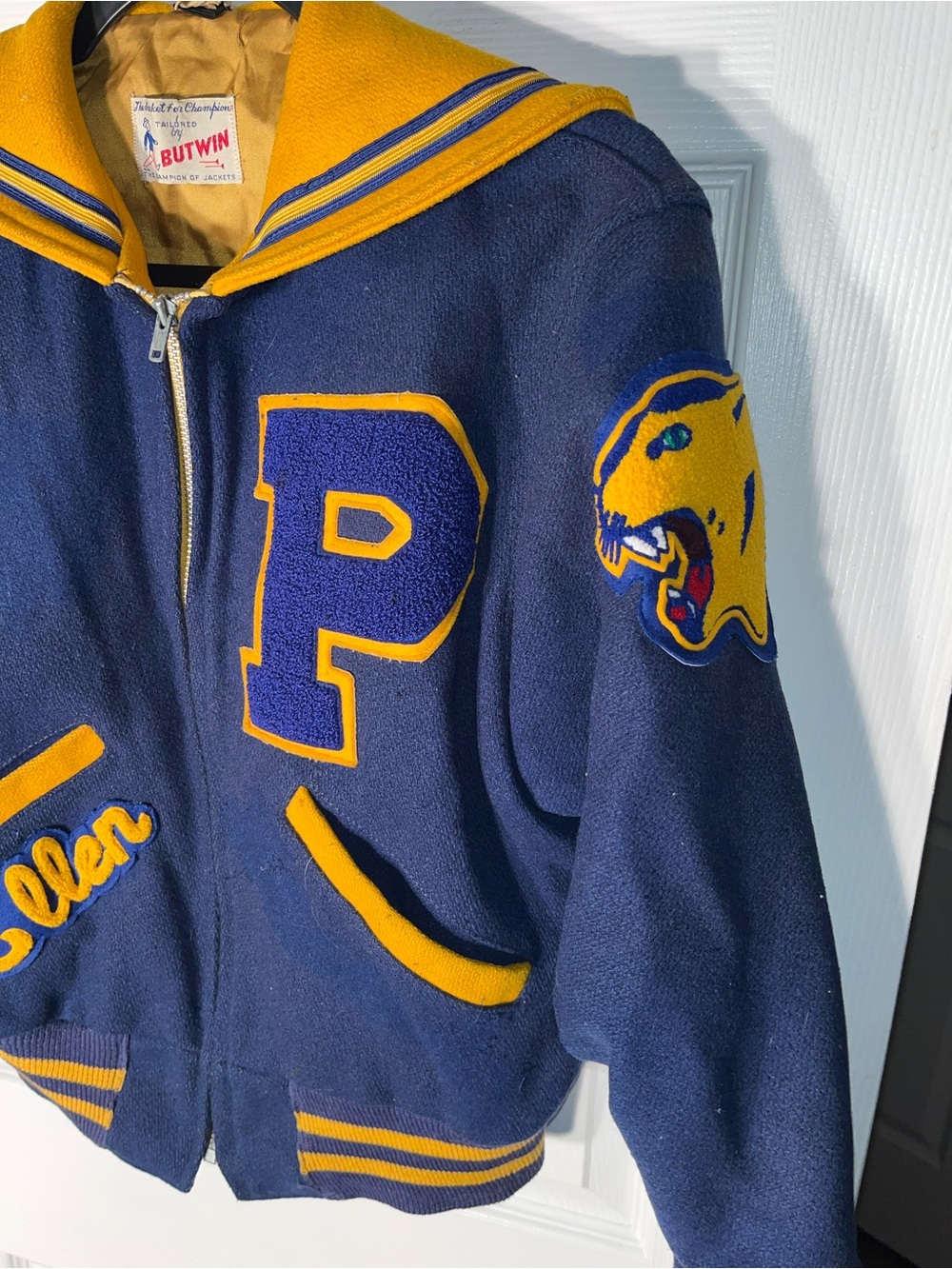 Vintage Letterman Jacket Varsity Panthers Women’s Small Butwin Brand Cheer Ellen - Picture 4 of 13